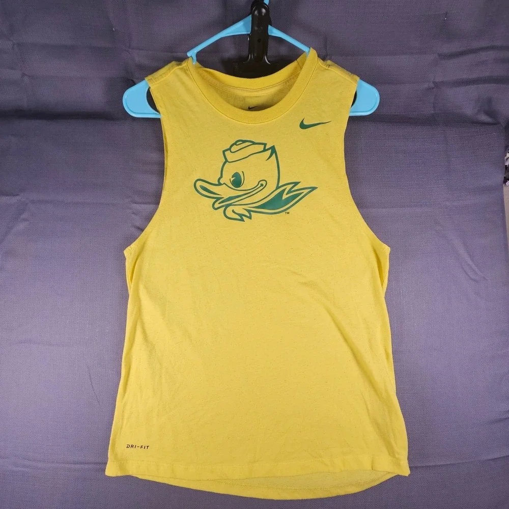 Nike Oregon Ducks Dri-FIT Sleeveless Muscle Tee Yellow Puddles Mascot XS